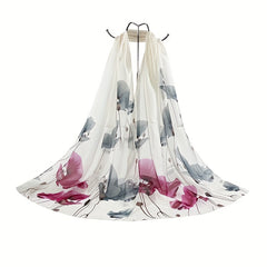 Lotus Print Chiffon Scarf Gradient Thin Gauze Shawl Windproof Head Wrap