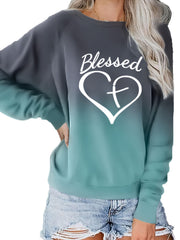 Letter Graphic Print Block Sweatshirt Women's Crew Neck Pullover Casual Tops