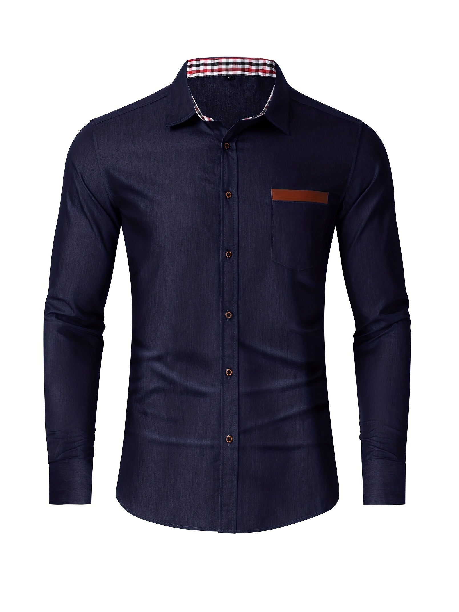 Men's Casual Cotton Navy Denim Button Up Shirt With Stripe Lining