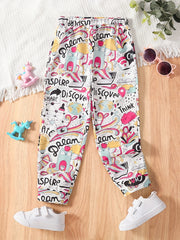Girls Graffiti Cartoon Allover Sweatpants Elastic Waist Jogger Pants