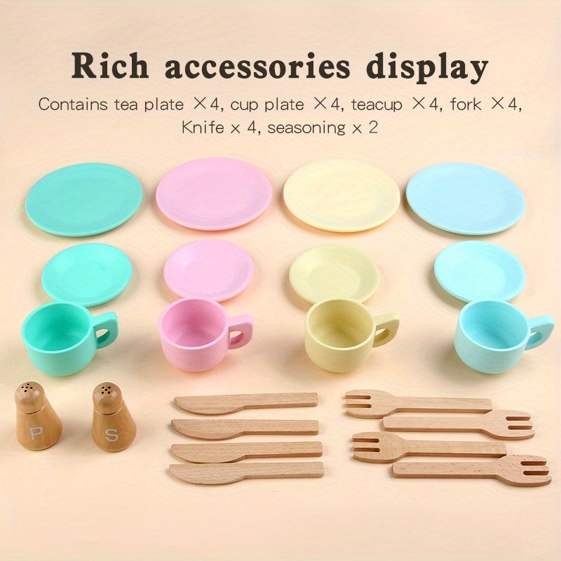 22pcs Wooden Afternoon Tea Toy Set for Kids - Kitchen Accessories Toy