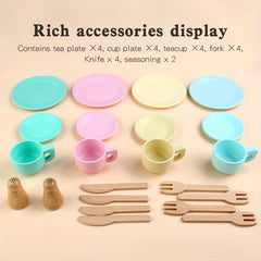 22pcs Wooden Afternoon Tea Toy Set for Kids - Kitchen Accessories Toy
