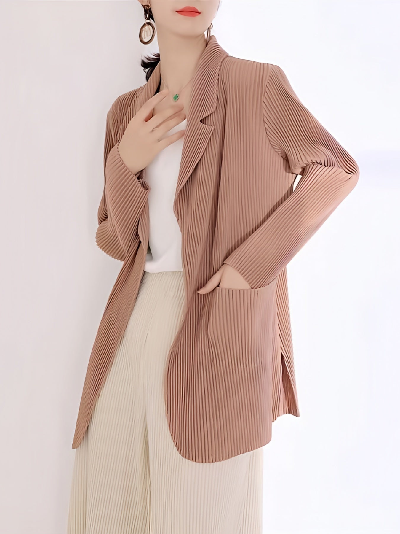 Stripe Textured Open Front Blazer for Women