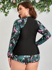 Colorblock Tropical Print Tankini Set