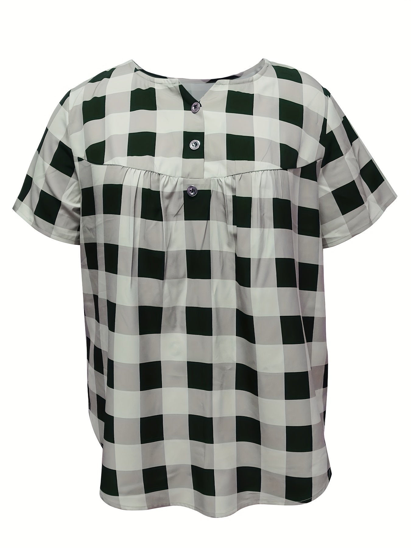 Gingham Print Short Sleeve Blouse