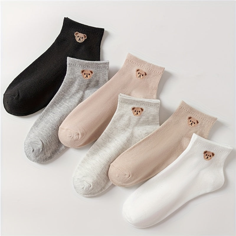 6 Pairs Cartoon Bear Print Socks for Women