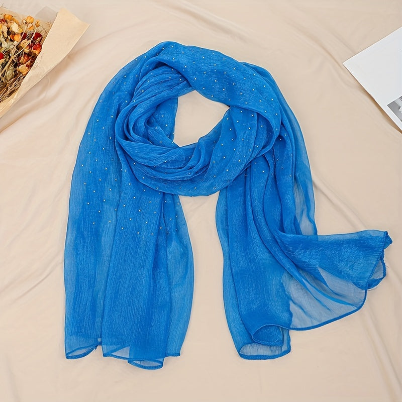 Rhinestone Decor Crinkle Scarf Hijab Solid Shawl Windproof Head Wrap