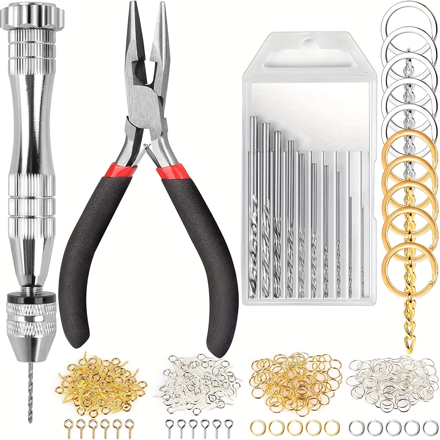 222 PCS Pin Vise Kit Steel Hand Drill With Drill Bits