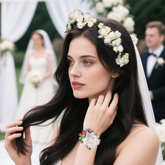 2Pk Flower Hairband Bracelet Wedding Tiara Crown Bridesmaid Gift