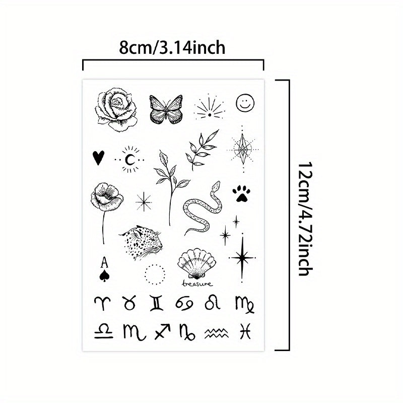 Waterproof Tattoo Stickers Variety Pack - Flowers Butterflies Snakes Zodiac Sign