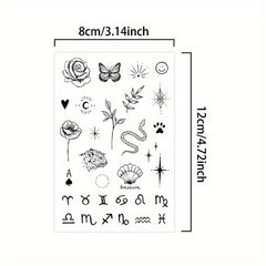Waterproof Tattoo Stickers Variety Pack - Flowers Butterflies Snakes Zodiac Sign