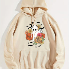 Halloween Print Kangaroo Pocket Hoodie Women's Sweatshirt