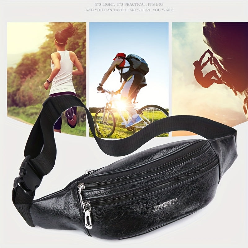 Waterproof PU Leather Waist Bag Fanny Pack for Outdoor Sports Hiking Travel