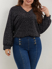 Dot Print Lantern Sleeve V Neck Top