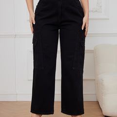 Wide Leg Cargo Jeans With Flap Pockets