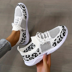 Leopard Printed Knitted Sports Shoes Low Top Running Casual Walking Sneakers