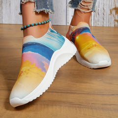 Women's Sky Printed Sock Shoes Knitted Slip On Sports Shoes
