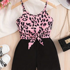 Leopard Print Cami Romper Jumpsuit with Belt for Summer