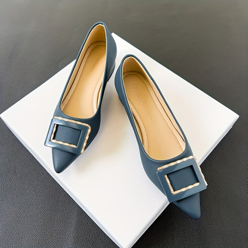 Women's Rhinestone Buckle Slip On Block Heel Glitter Shoes