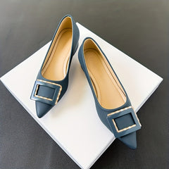 Women's Rhinestone Buckle Slip On Block Heel Glitter Shoes