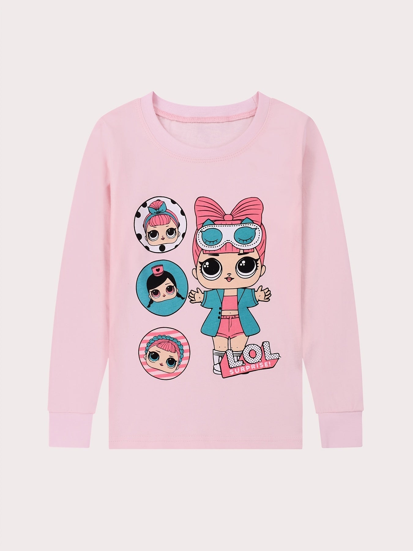 Cartoon Girl Print Kid's Pajama Set Long Sleeve Top & Pants Comfy PJ Loungewear