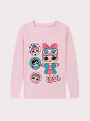 Cartoon Girl Print Kid's Pajama Set Long Sleeve Top & Pants Comfy PJ Loungewear