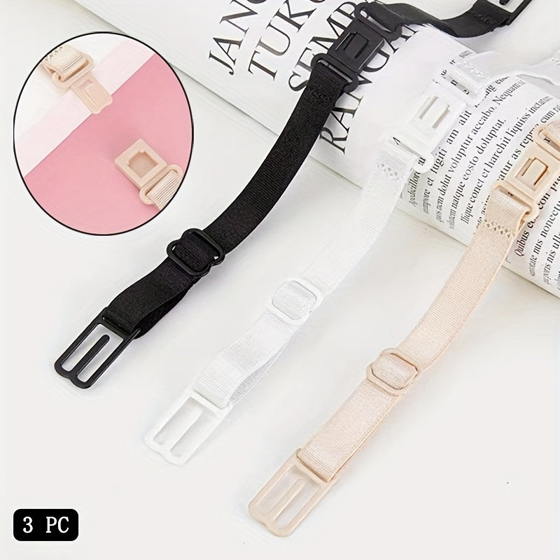 3pcs Solid Elastic Adjustable Bra Straps Women's Lingerie