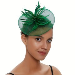 Green Mesh Flower Fascinator Headband 20s Hat Vintage Derby Church Hats