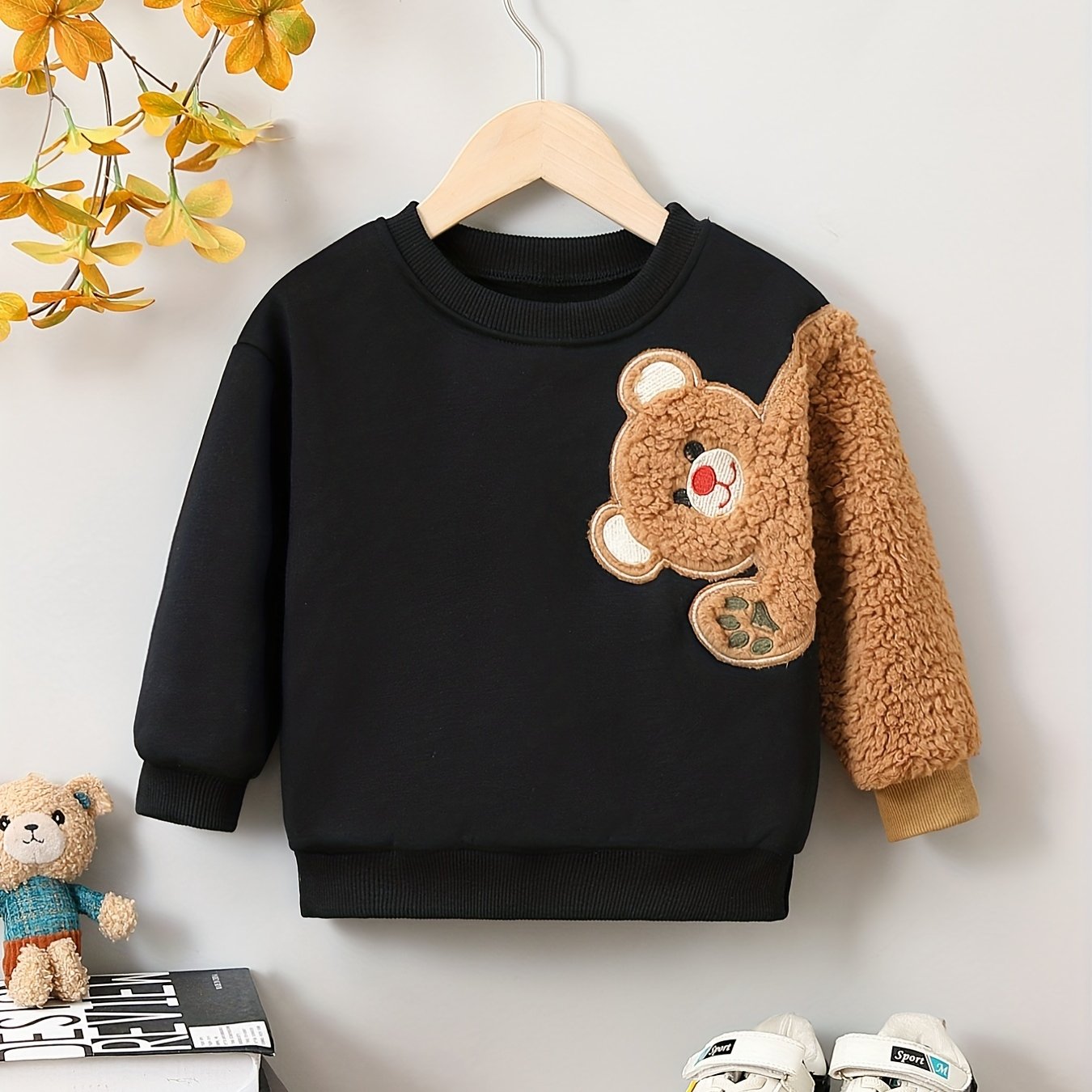 Bear Embroidered Sweatshirts Long Sleeve Pullover Top