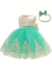 Baby Girls Christening Baptism Party Dress With Headwear