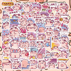 60pcs Cartoon Pig Stickers Reusable PVC Decals for Crafts Mixed Colors & Shapes