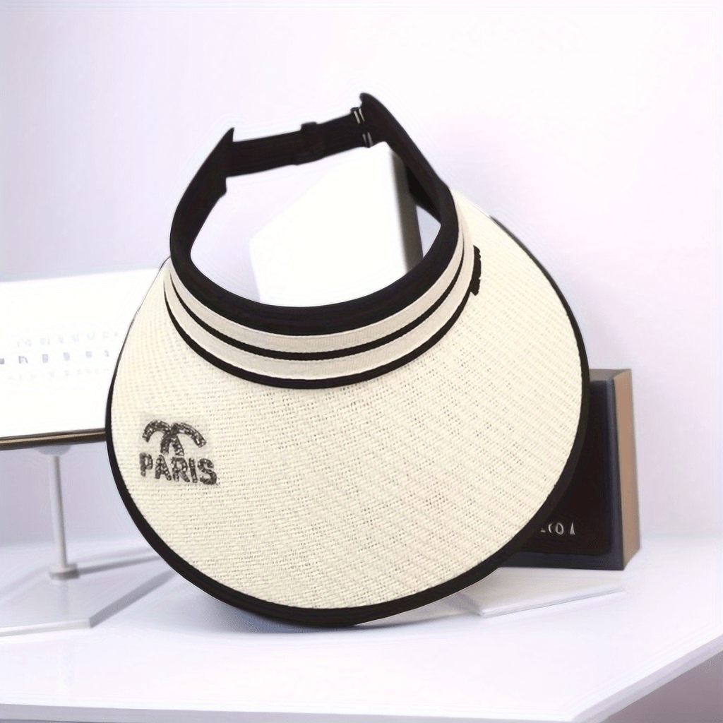 Stylish Straw Visor Hat Wide Brim UV Protection Sun Hat for Women