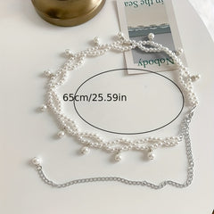 Double Layer Faux Pearl Chain Dress Girdle Pendant Chain Belt Waistband