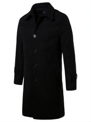 Men's Lapel Long Trench Coat Casual Windproof Jacket