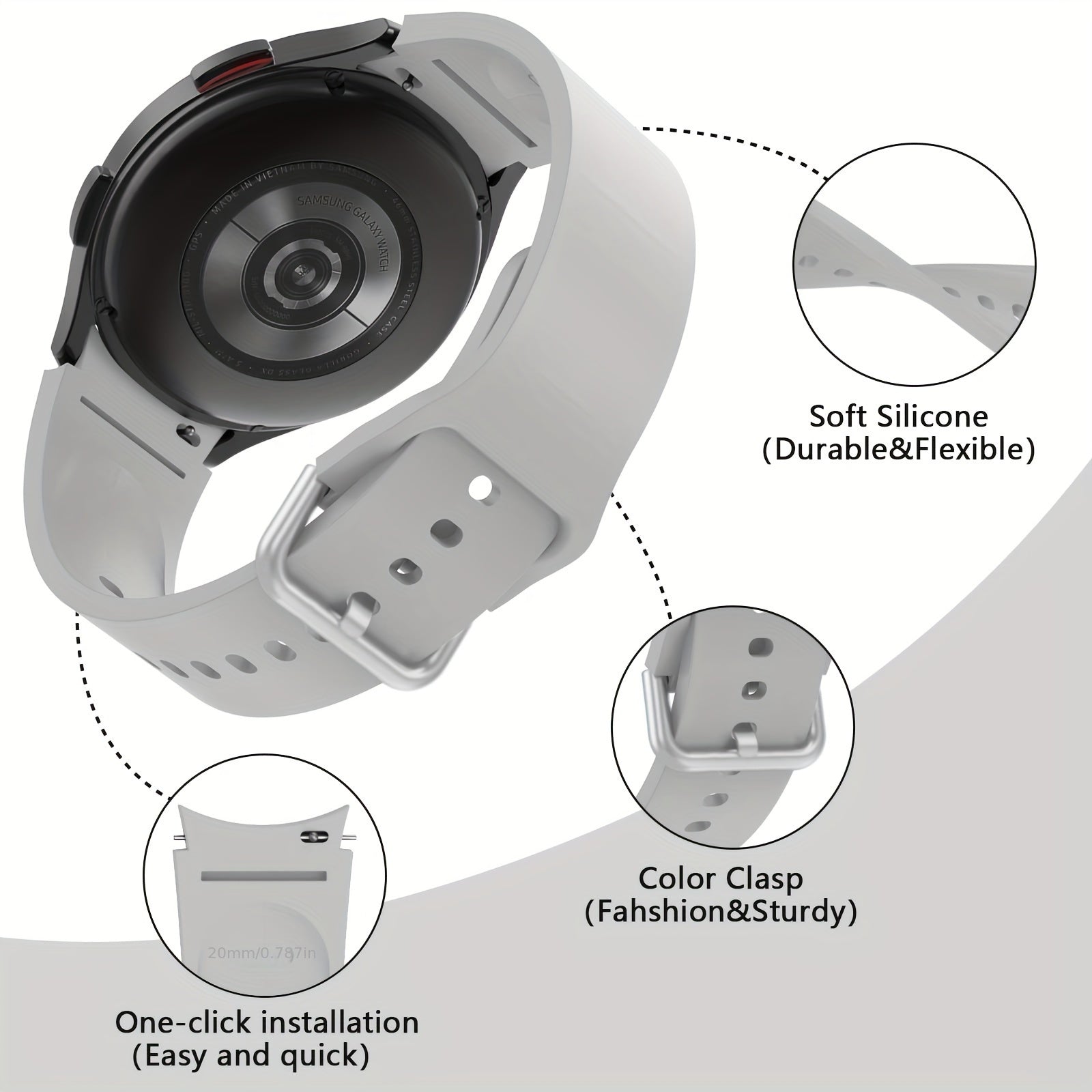 20mm Silicone Watch Strap for Galaxy Watch 6 5 4 44mm 40mm Wristband