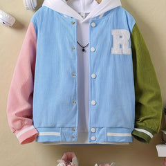 Girl's Letter Patched Varsity Jacket Preppy Kids School Baseball Jacket