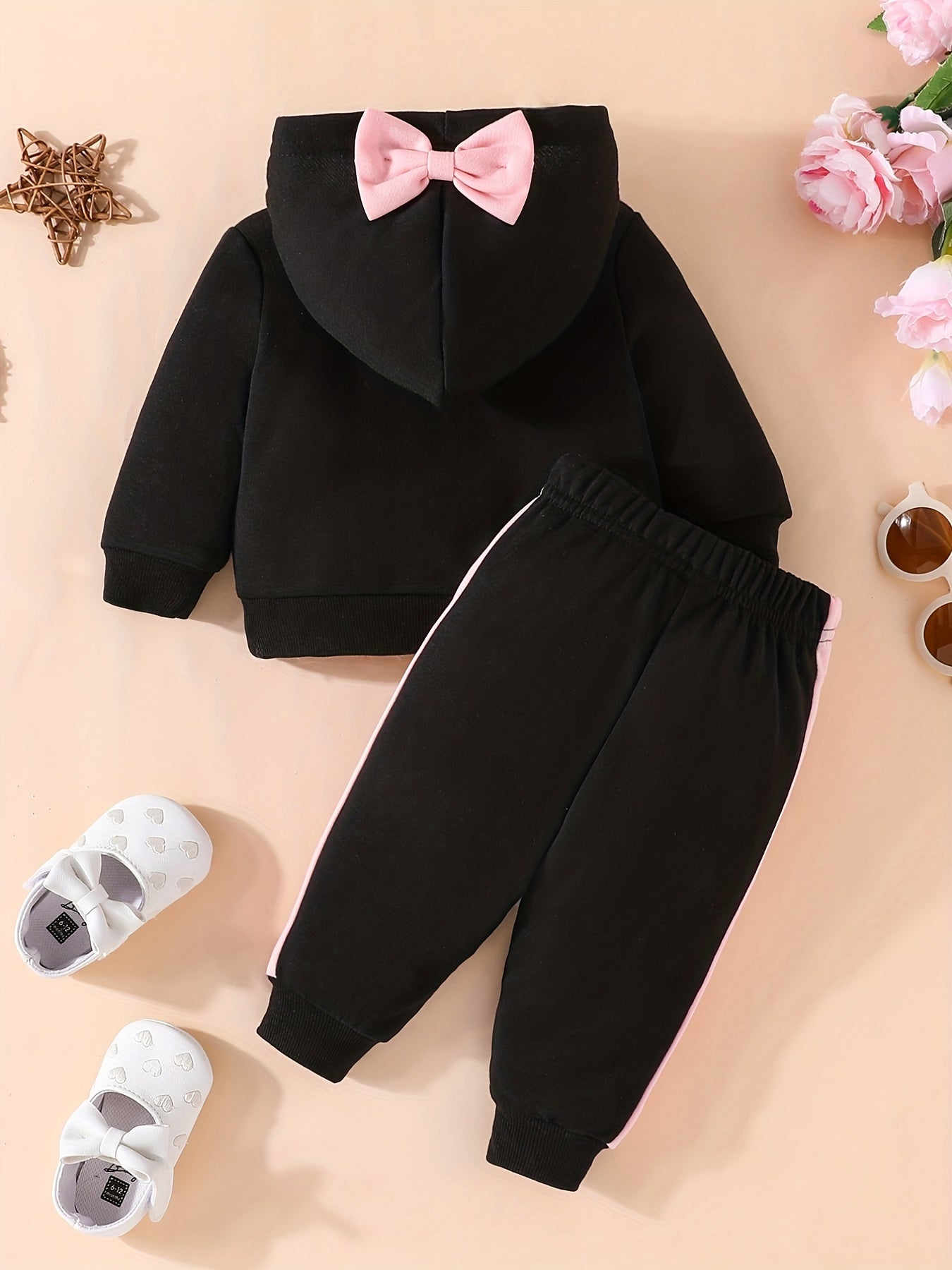 Baby Girls Bow Hooded Sweatshirt Trousers Set