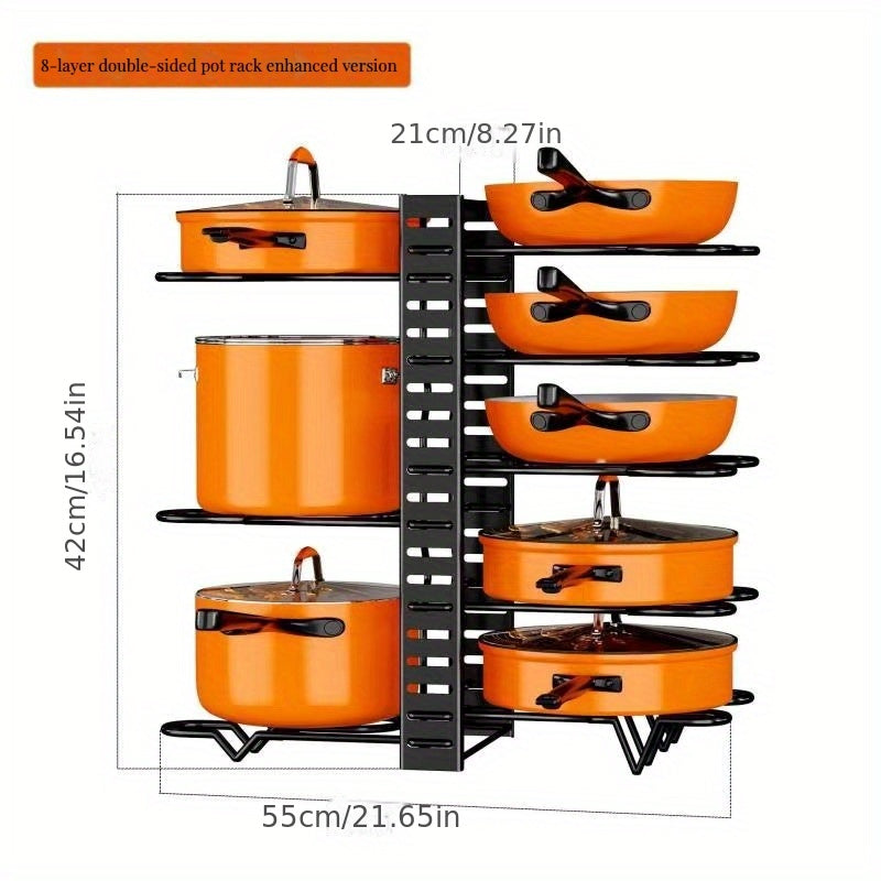 Pots and Pans Organizer Rack - Large Size, 5-8 Tier Pot Lids Storage