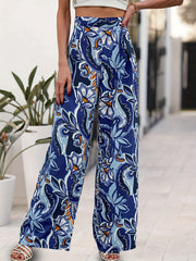 Floral Print Wide Leg Pants Vacation Elastic Waist Long Length Pants