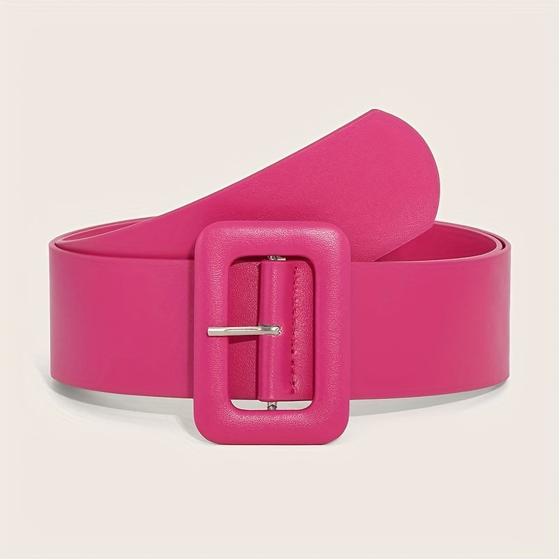 Pink PU Wide Belt Square Buckle Decorative Waistband For Women