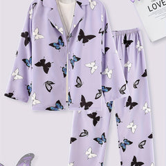 Butterfly Print Lounge Set Long Sleeve Top & Pants