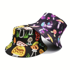 Colorful Mushroom Print Bucket Hat Spring Summer Outdoor Sun Protection Hat