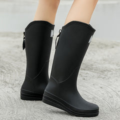 Women's Platform Knee High Rain Boots Non-slip Slip On Waterproof Working Shoes
