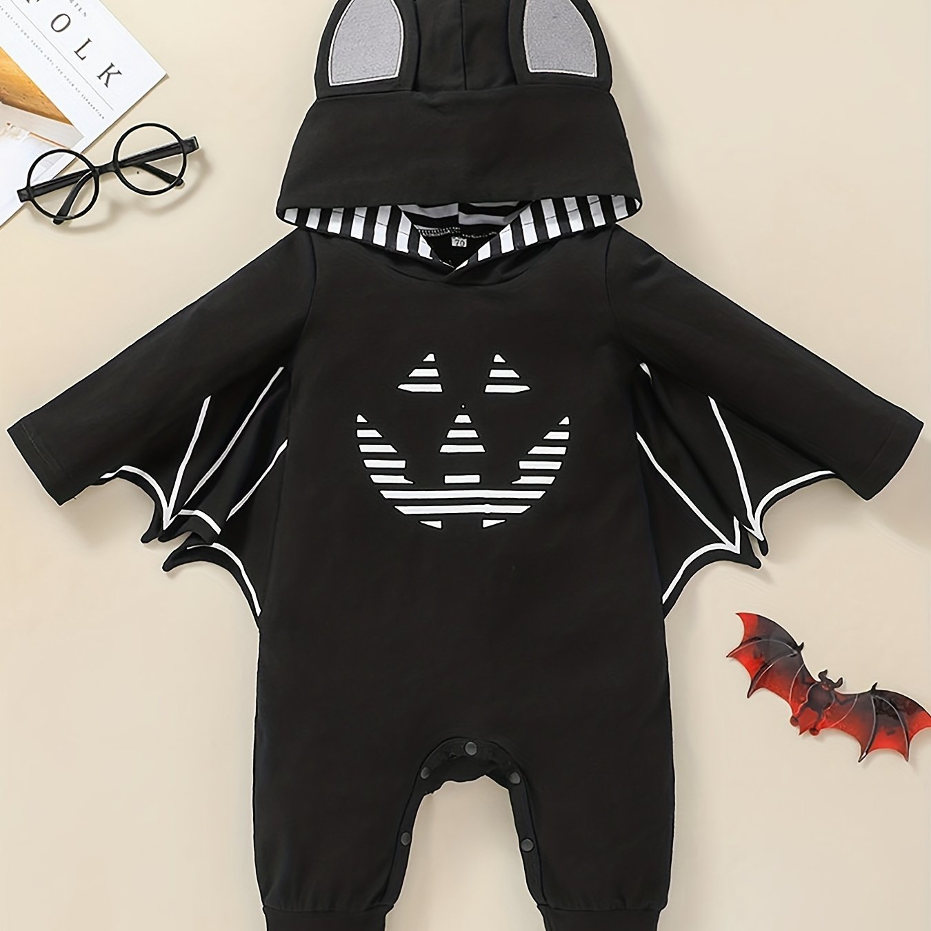 Baby Halloween Bat Print Hooded Romper Jumpsuit