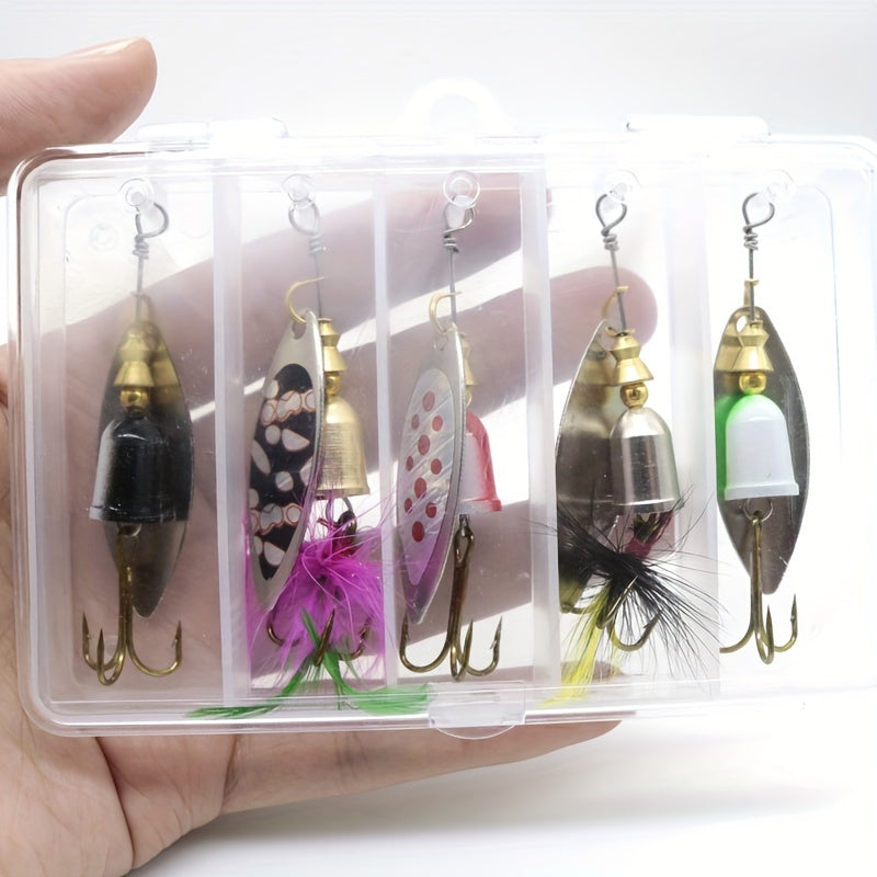 5pcs Fishing Spinner Bait Bionic Hard Bait Feathered Treble Hook