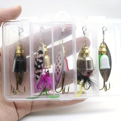 5pcs Fishing Spinner Bait Bionic Hard Bait Feathered Treble Hook
