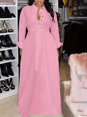 Plus Size Long Sleeve Maxi Shirt Dress With Belt