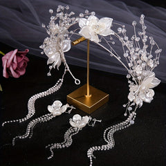 Crystal Bridal Jewelry Headband Rhinestone Flower Hairband Set