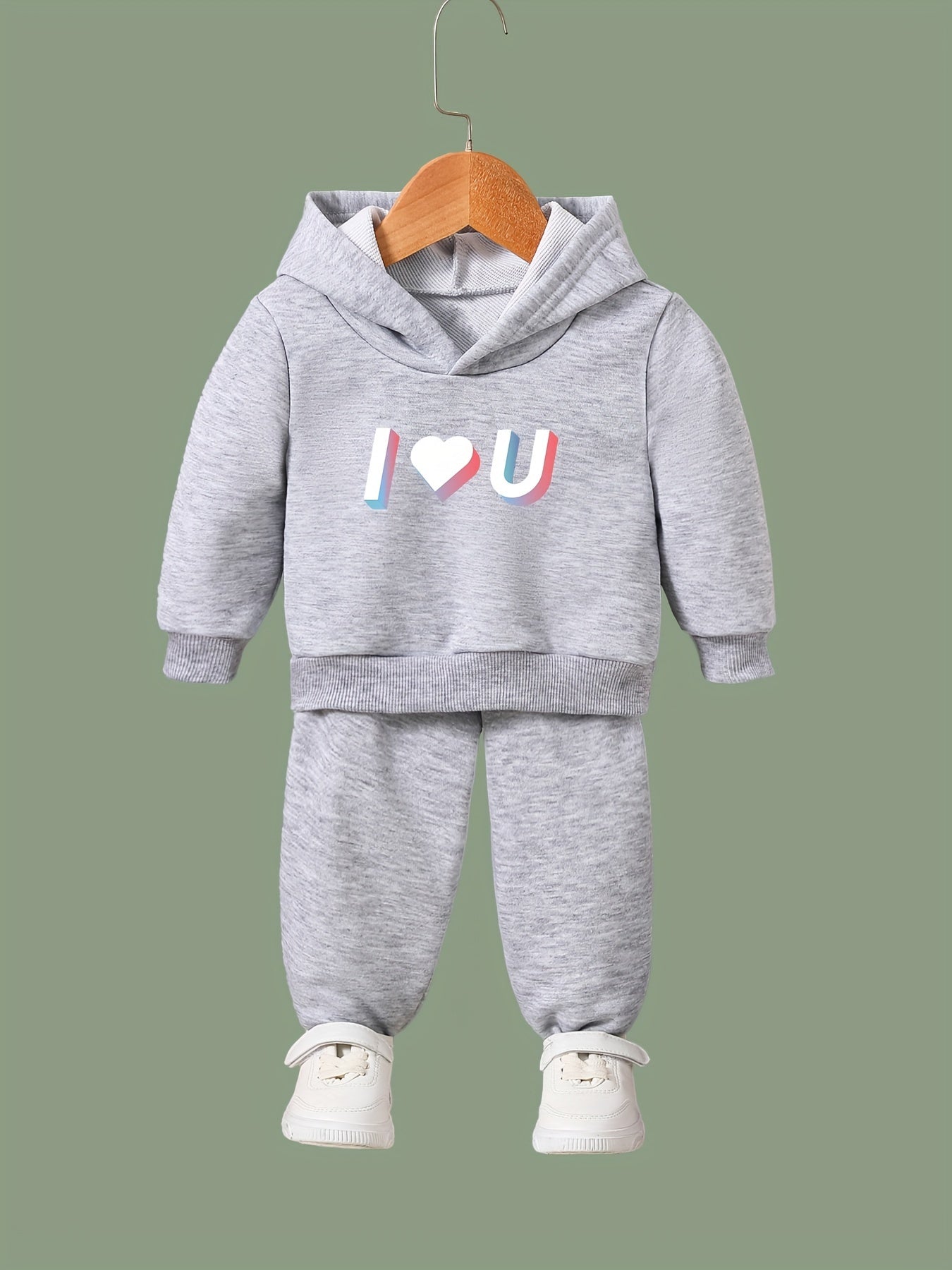 OERYUI I LOVE YOU Hooded Pullover Pants Set for Kids