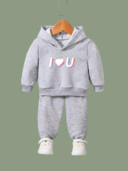 OERYUI I LOVE YOU Hooded Pullover Pants Set for Kids